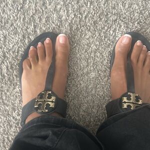 Black and Gold Tory Burch Sandals Accents
